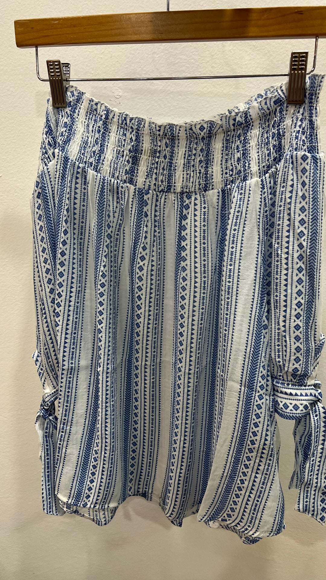 Blue/White print off shoulder