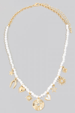 Boho Pearl Charm Necklace