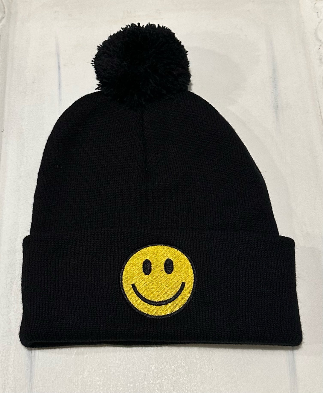 Black Happy Beanie