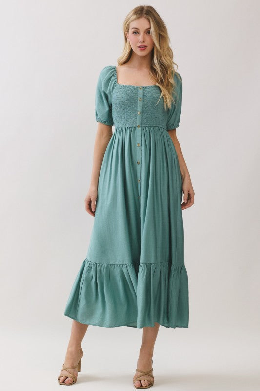 Teal Button Midi