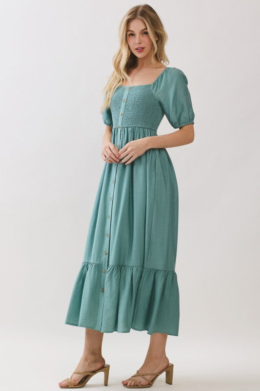 Teal Button Midi