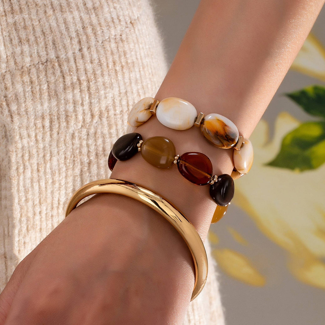 BOHO MULTI ACRYLIC FACET GOLD BRACELET SET | 80B1567
