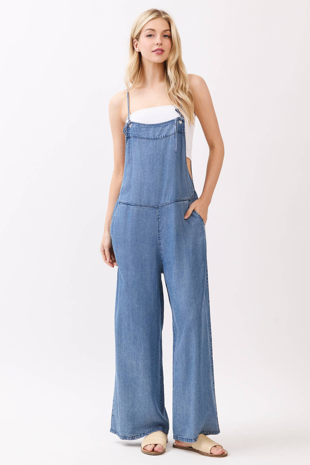 TENCEL SPAGHETTI STRAP WIDE LEG JUMPSUIT - VJ3585A