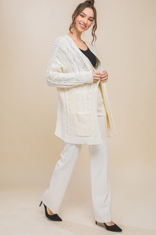 Comfy Ivory Chenille Cable Knit Cardigan