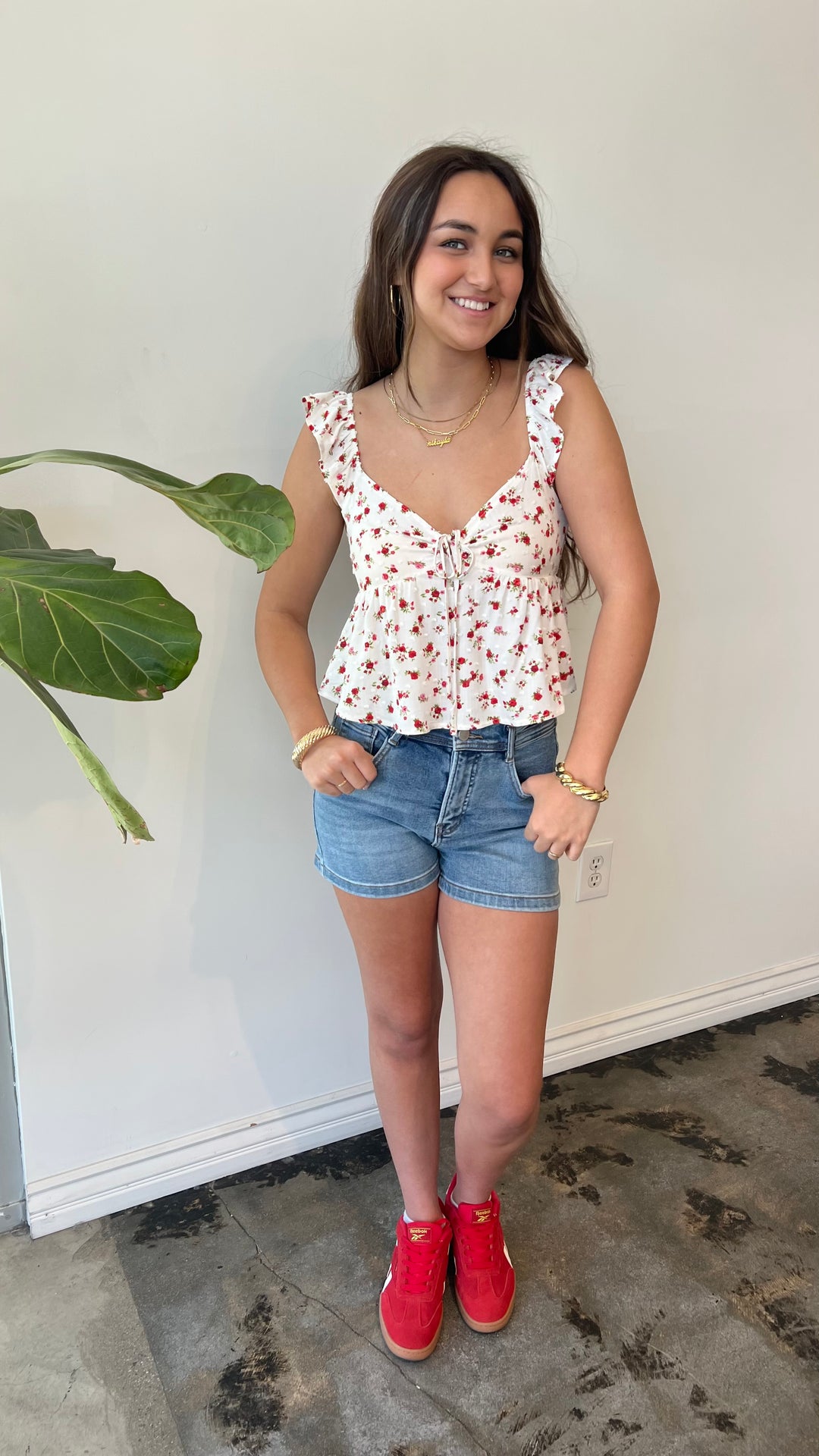Denim bow detail shorts