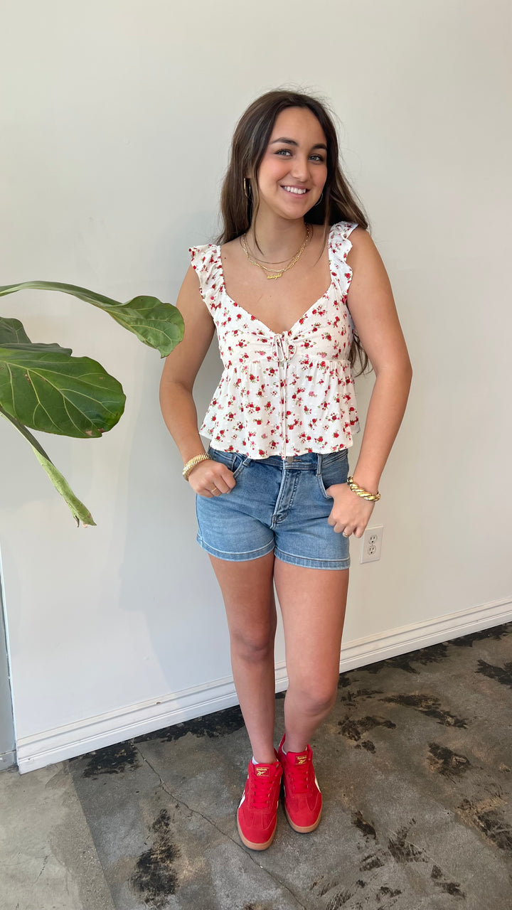 Denim bow detail shorts