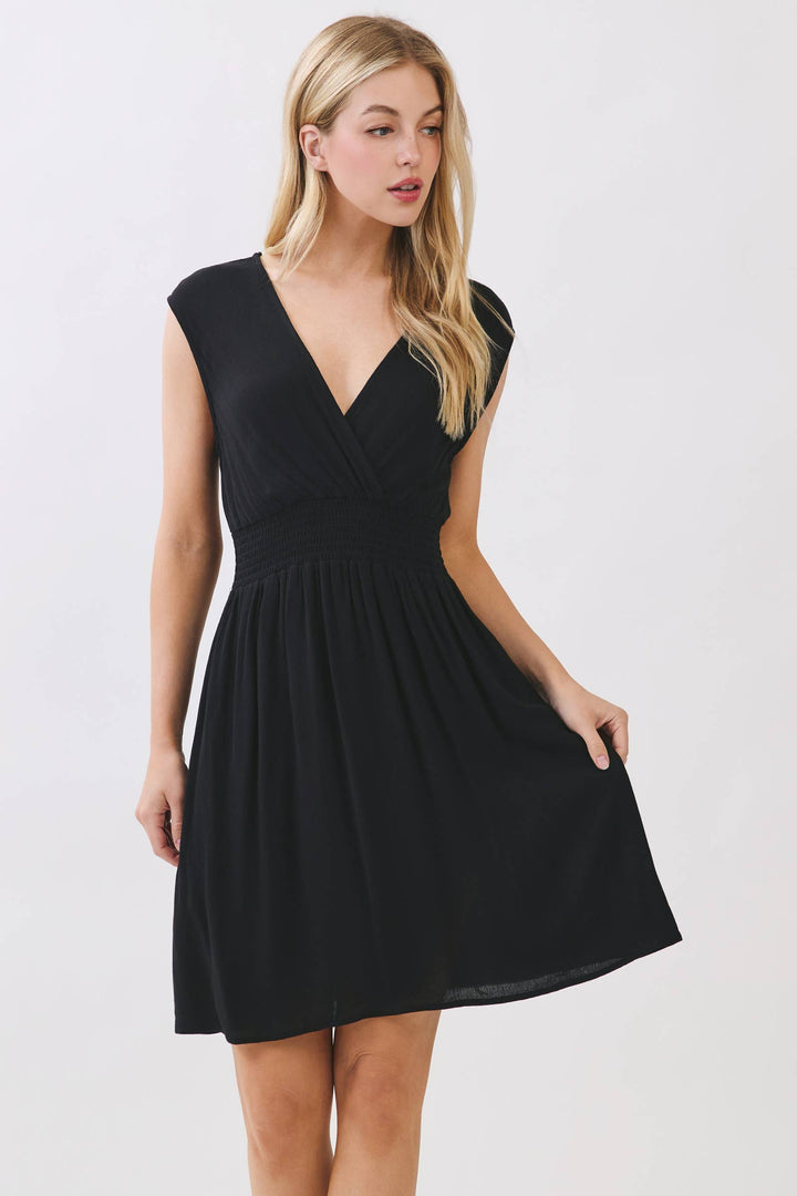 SURPLICE SMOCKED WAIST MINI DRESS - VJD400097