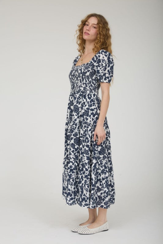 Navy Floral Midi Dress