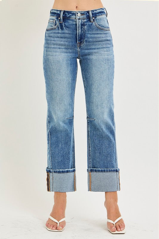 Cuff Straight Leg Jeans