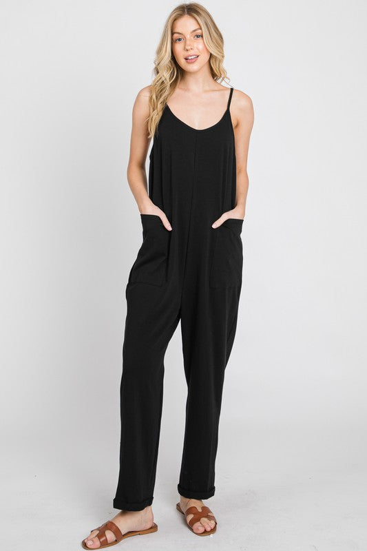 Black Cotton Relaxed Cami Jumpsuit