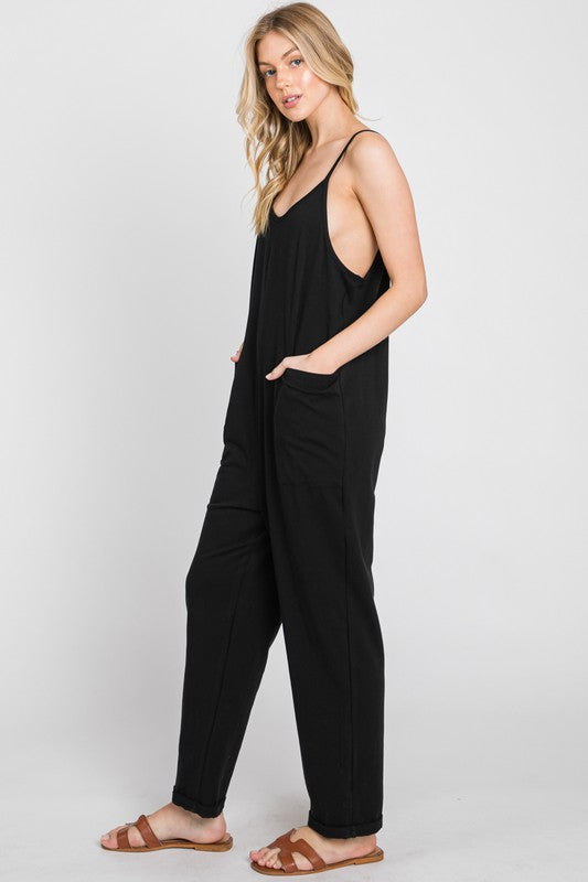 Black Cotton Relaxed Cami Jumpsuit