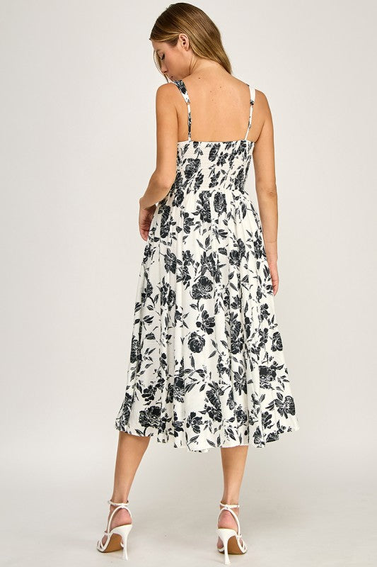 Black Floral Midi Dress
