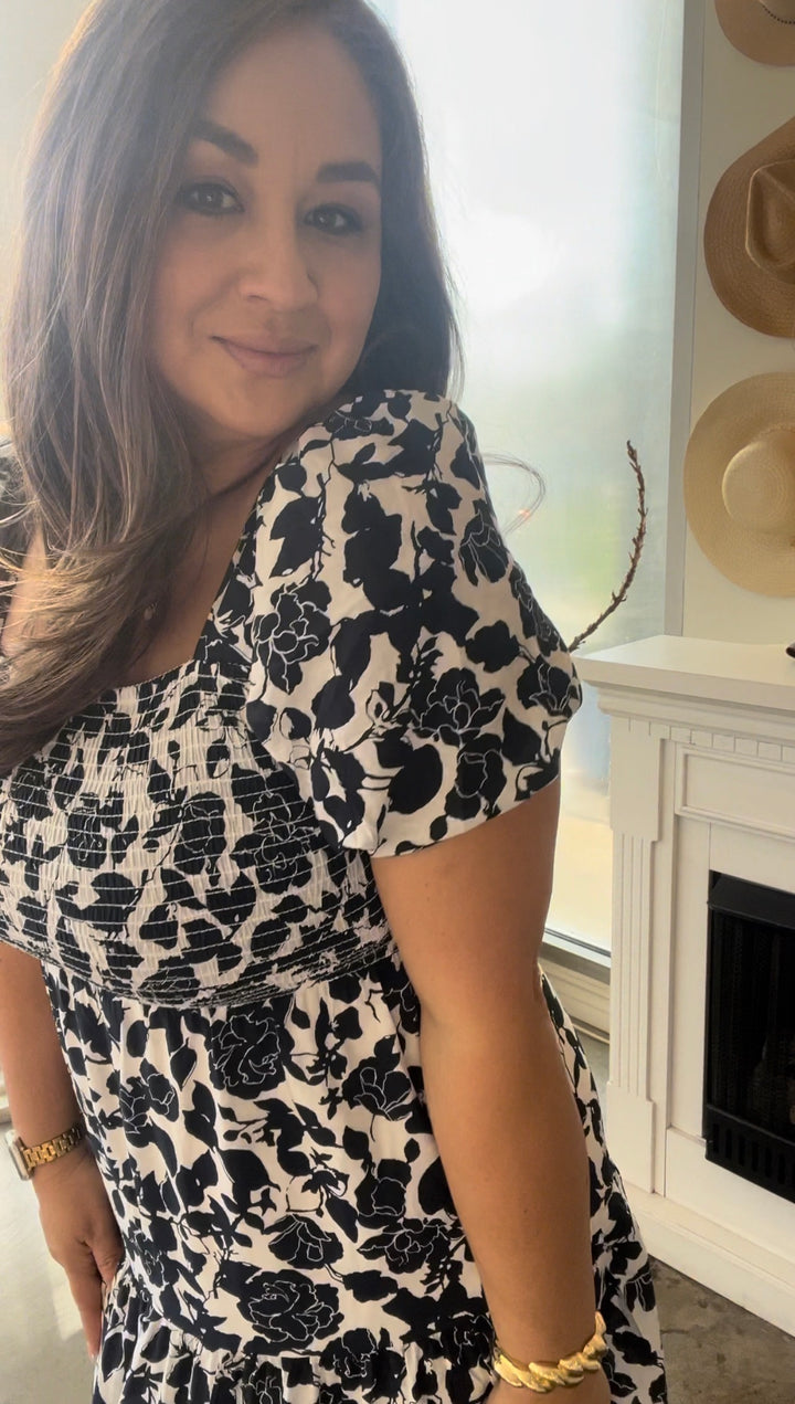 Navy Floral Midi Dress