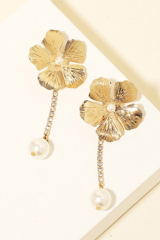 Flower Pearl Drop Earrings