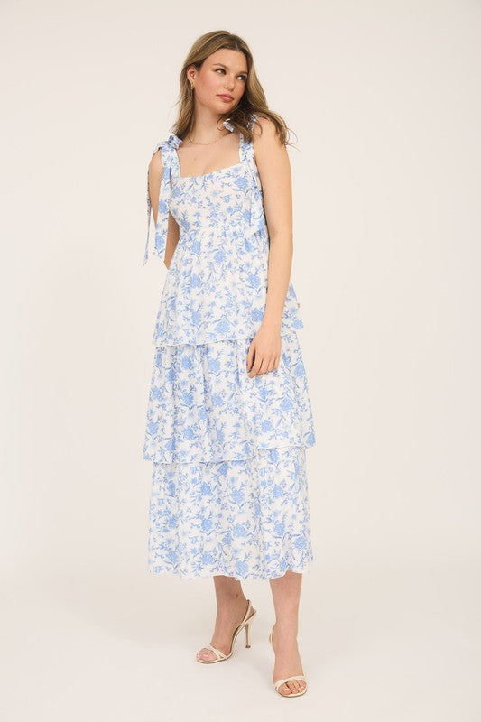 Blue Floral Tiered Maxi