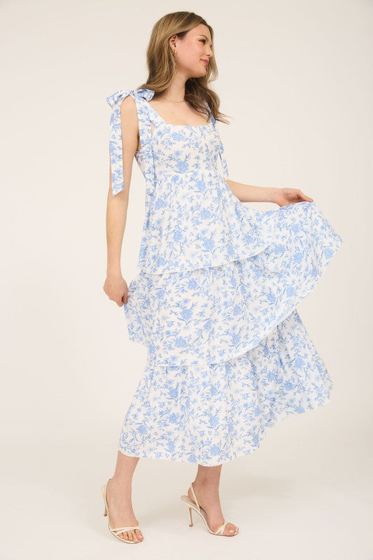 Blue Floral Tiered Maxi
