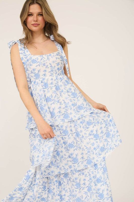 Blue Floral Tiered Maxi