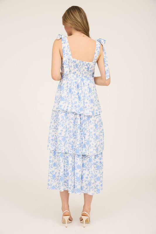 Blue Floral Tiered Maxi
