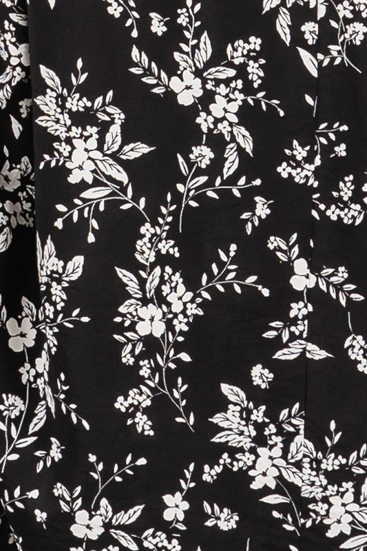 Black fabric with white floral pattern