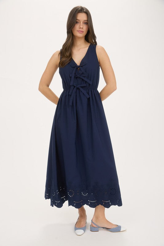 Navy Bow Midi Dress
