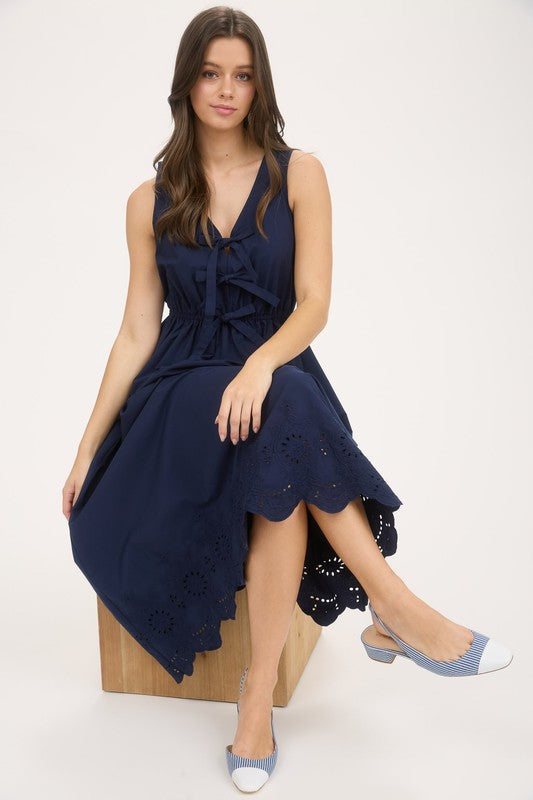 Navy Bow Midi Dress