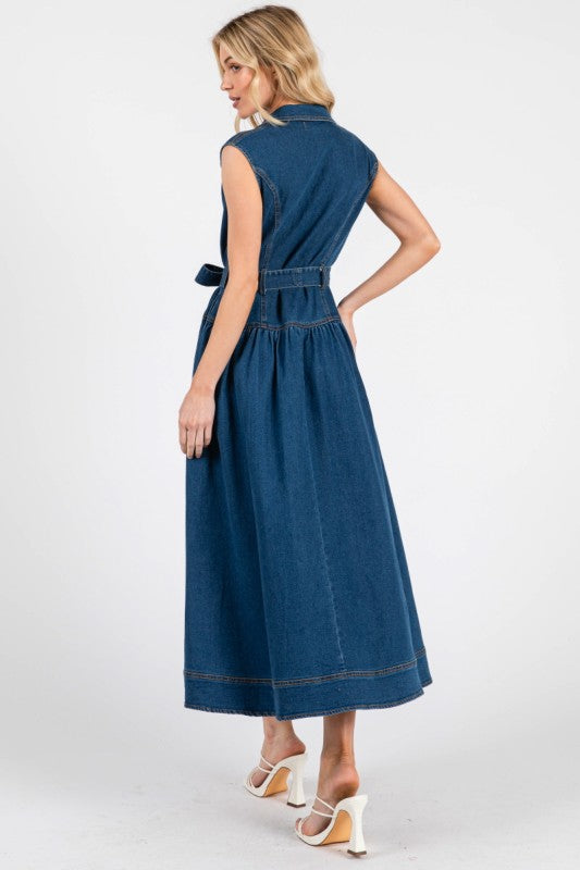 Denim Button Midi Dress