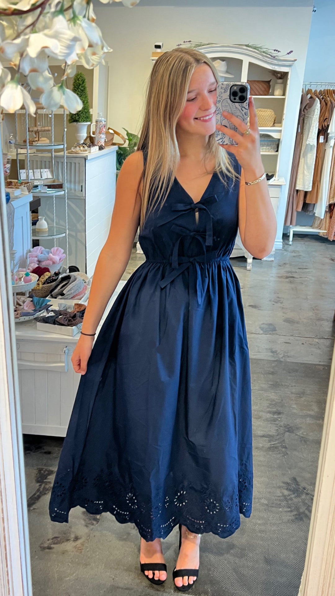 Navy Bow Midi Dress