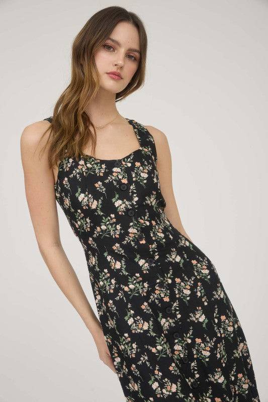 Black Blossom Midi Dress