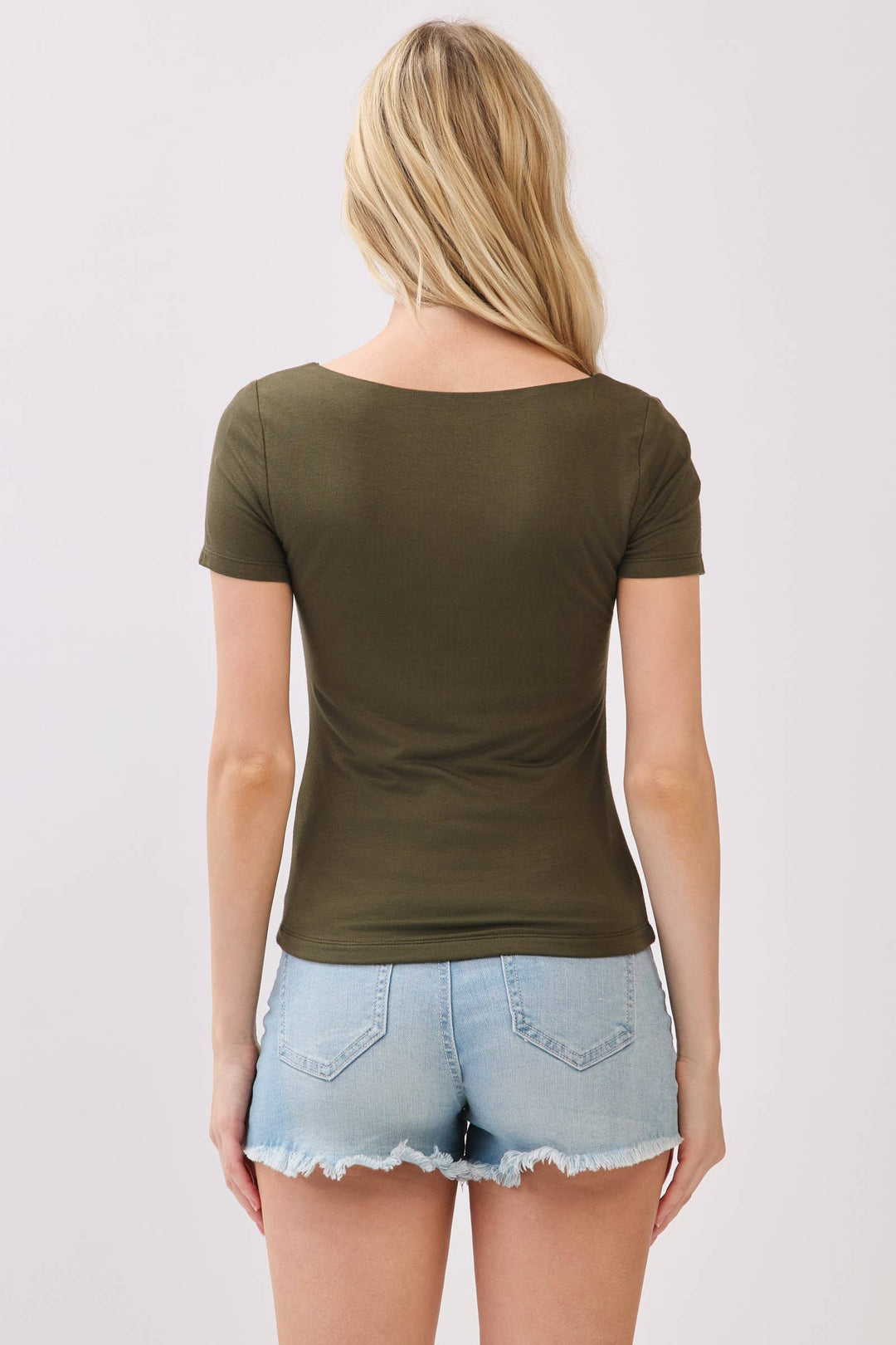 DOUBLE LAYER SQUARE NECK SHORT SLEEVE TOP - VT30991