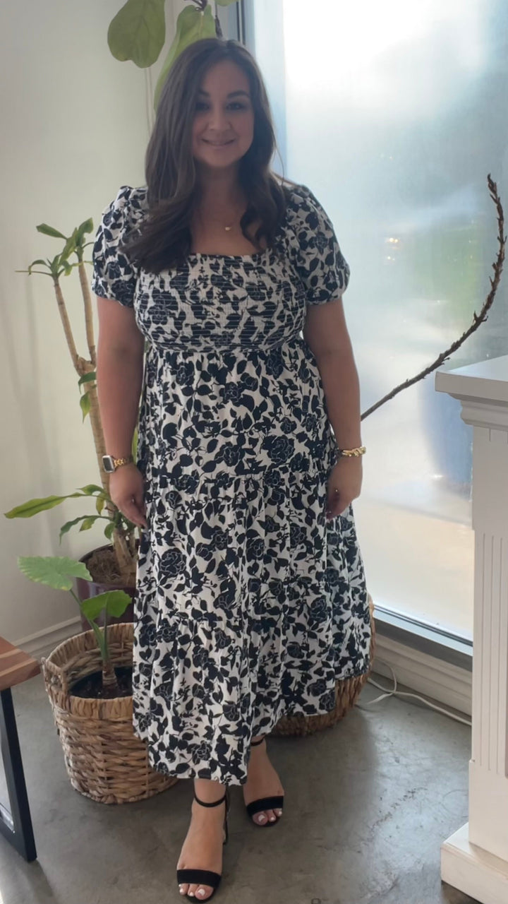 Navy Floral Midi Dress