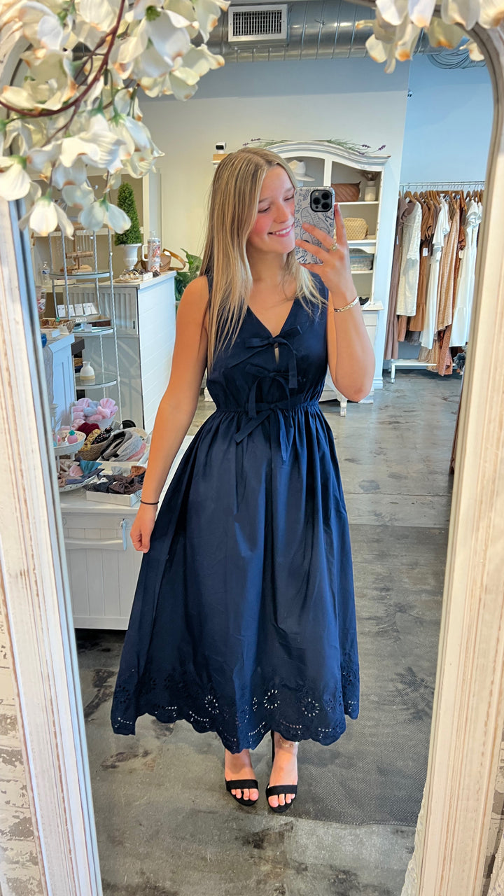 Navy Bow Midi Dress