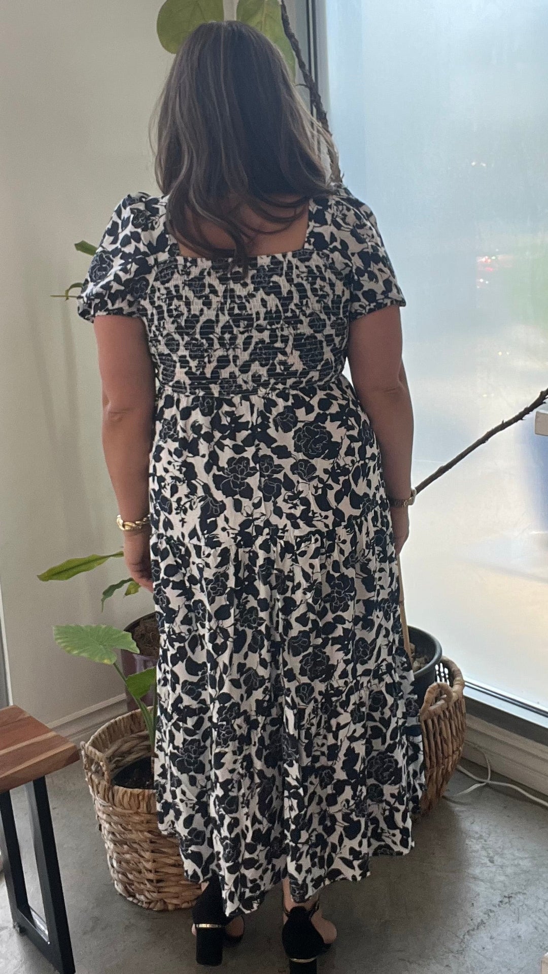 Navy Floral Midi Dress