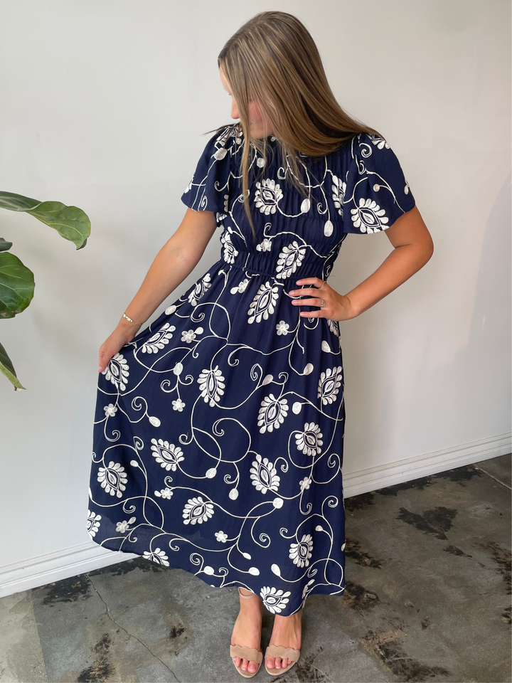 Midnight Bloom Embroidered Dress