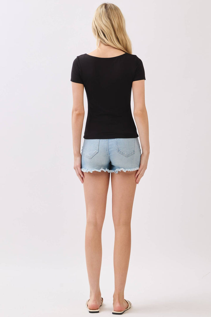 DOUBLE LAYER SQUARE NECK SHORT SLEEVE TOP - VT30991