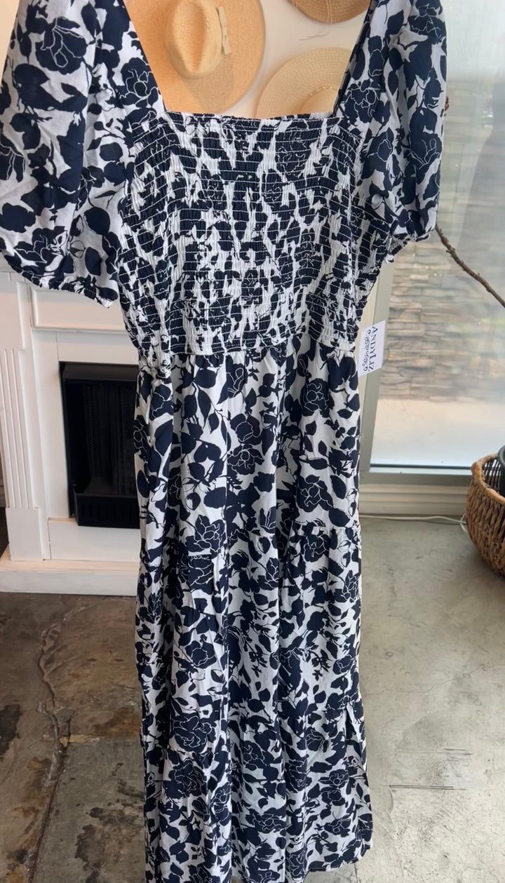 Navy Floral Midi Dress