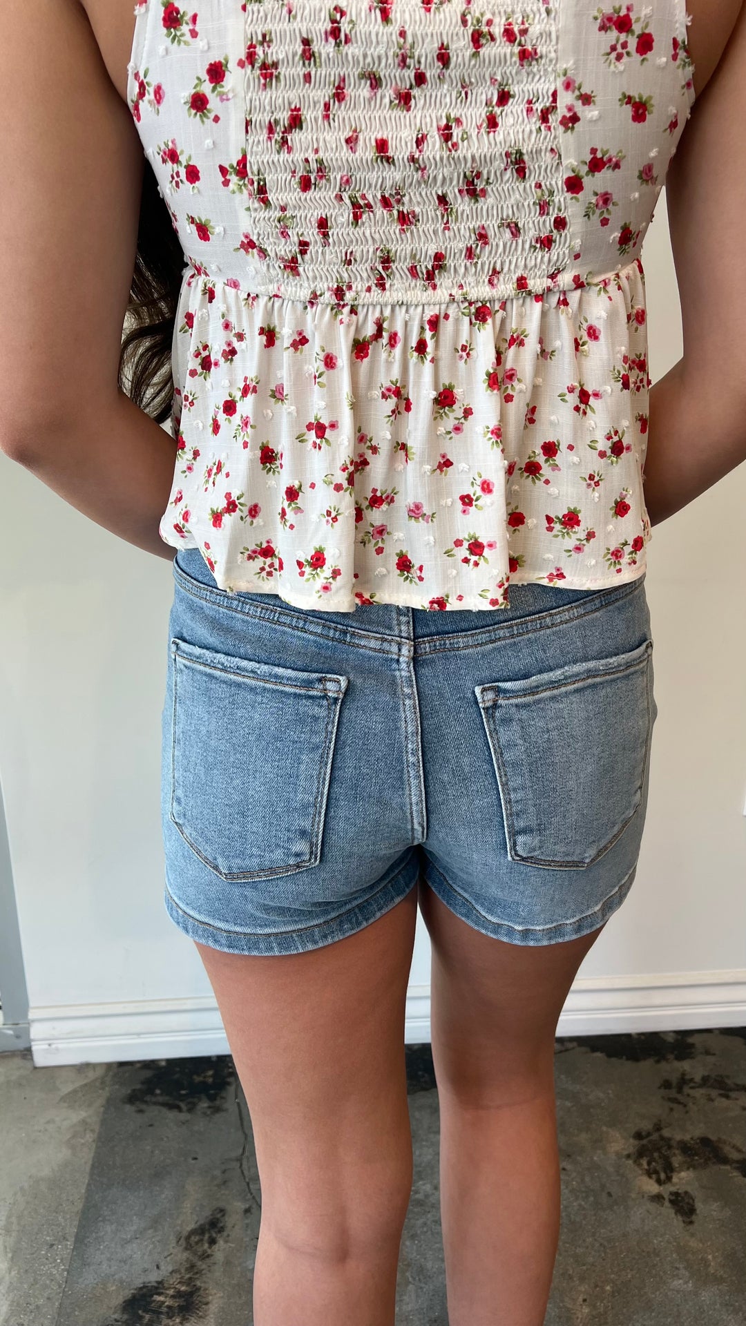 Denim bow detail shorts