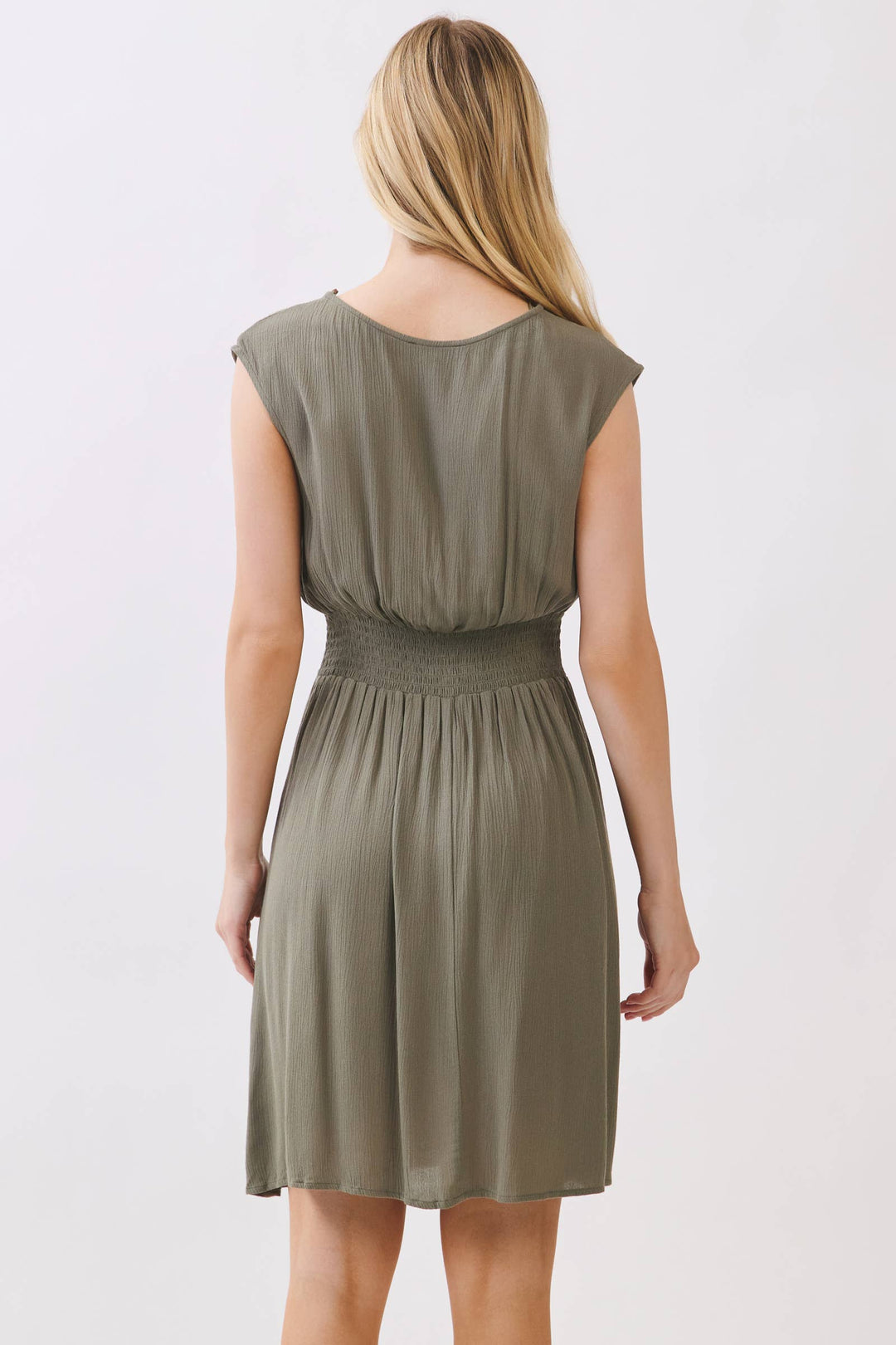 SURPLICE SMOCKED WAIST MINI DRESS - VJD400097