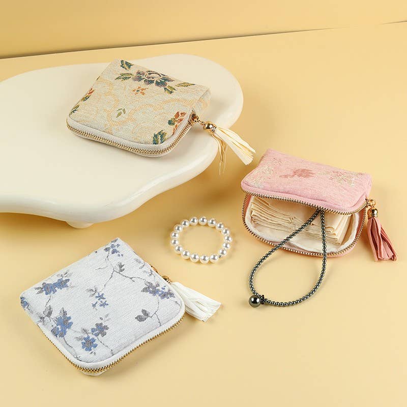 Floral Jacquard Mini Jewelry Pouch Wallet |  40P650