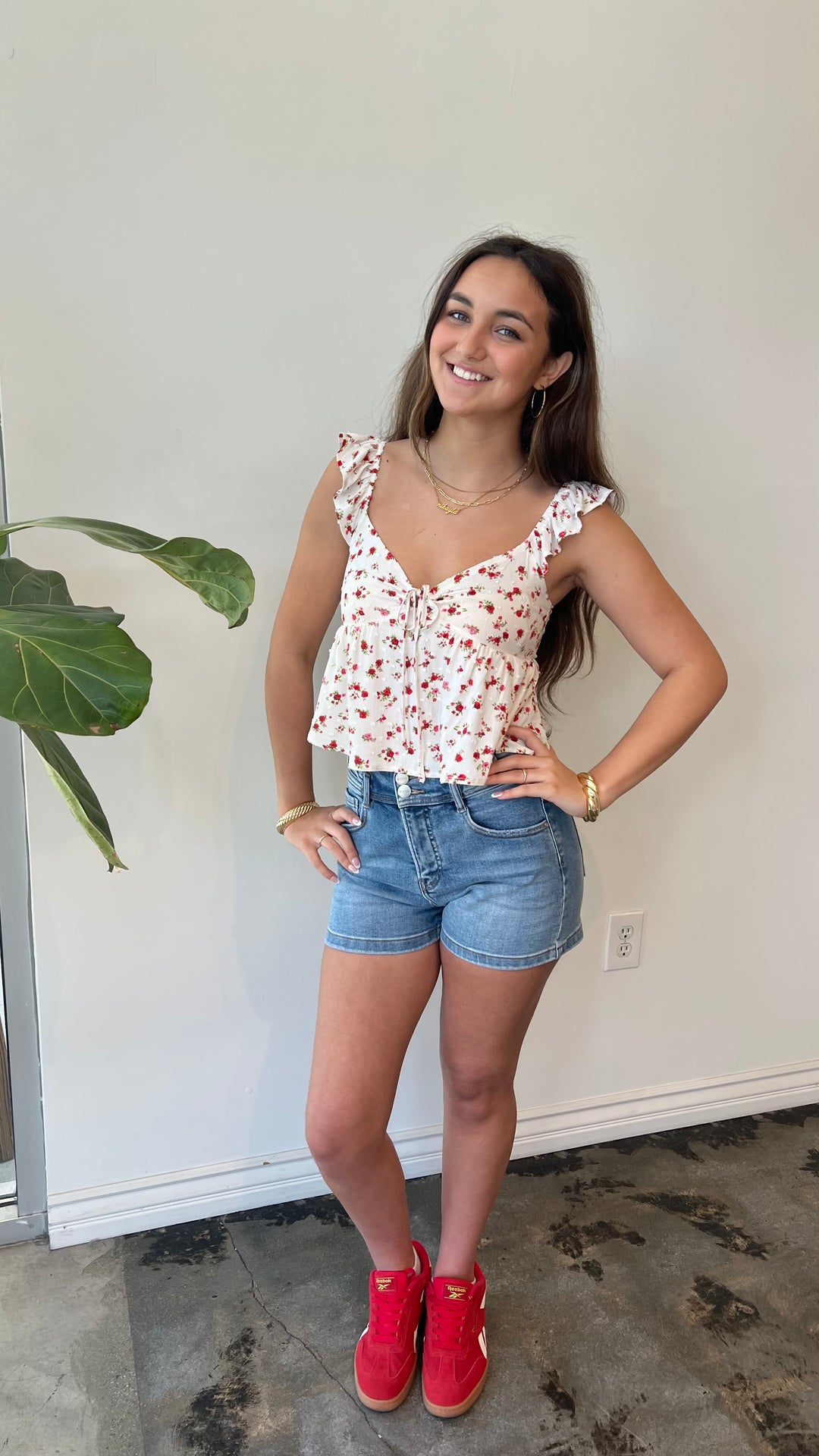 Denim bow detail shorts