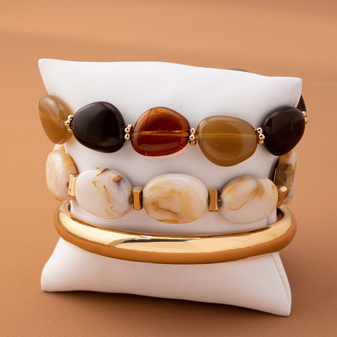 BOHO MULTI ACRYLIC FACET GOLD BRACELET SET | 80B1567