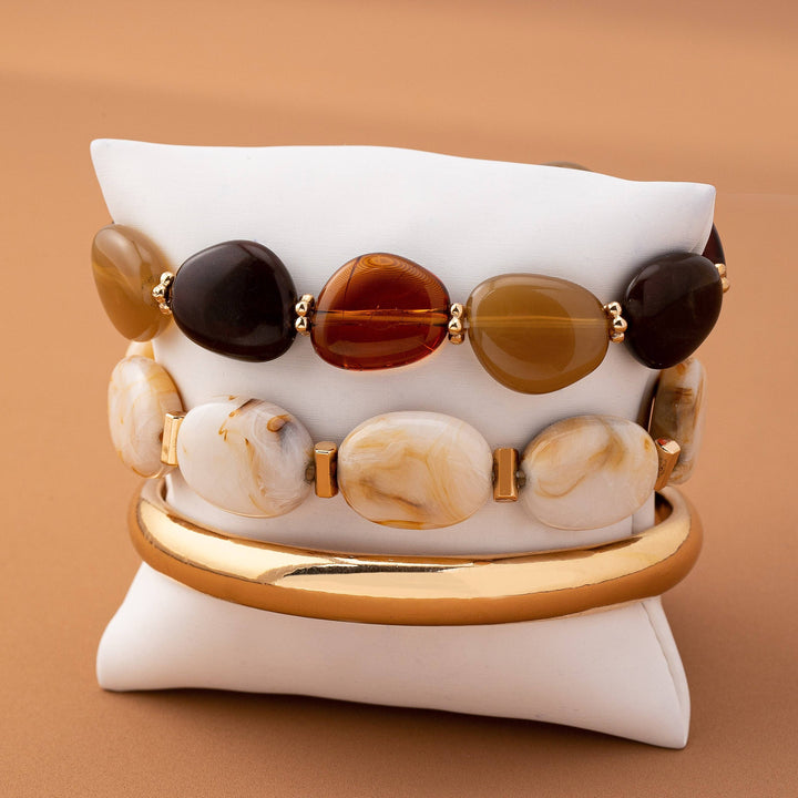 BOHO MULTI ACRYLIC FACET GOLD BRACELET SET | 80B1567