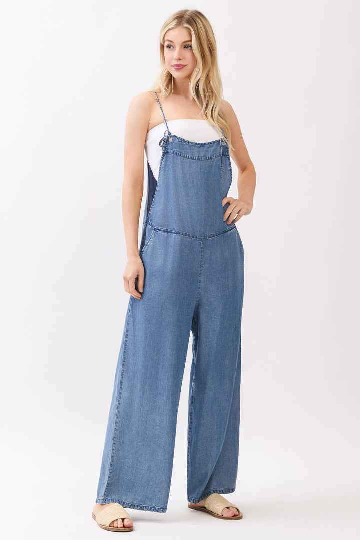 TENCEL SPAGHETTI STRAP WIDE LEG JUMPSUIT - VJ3585A