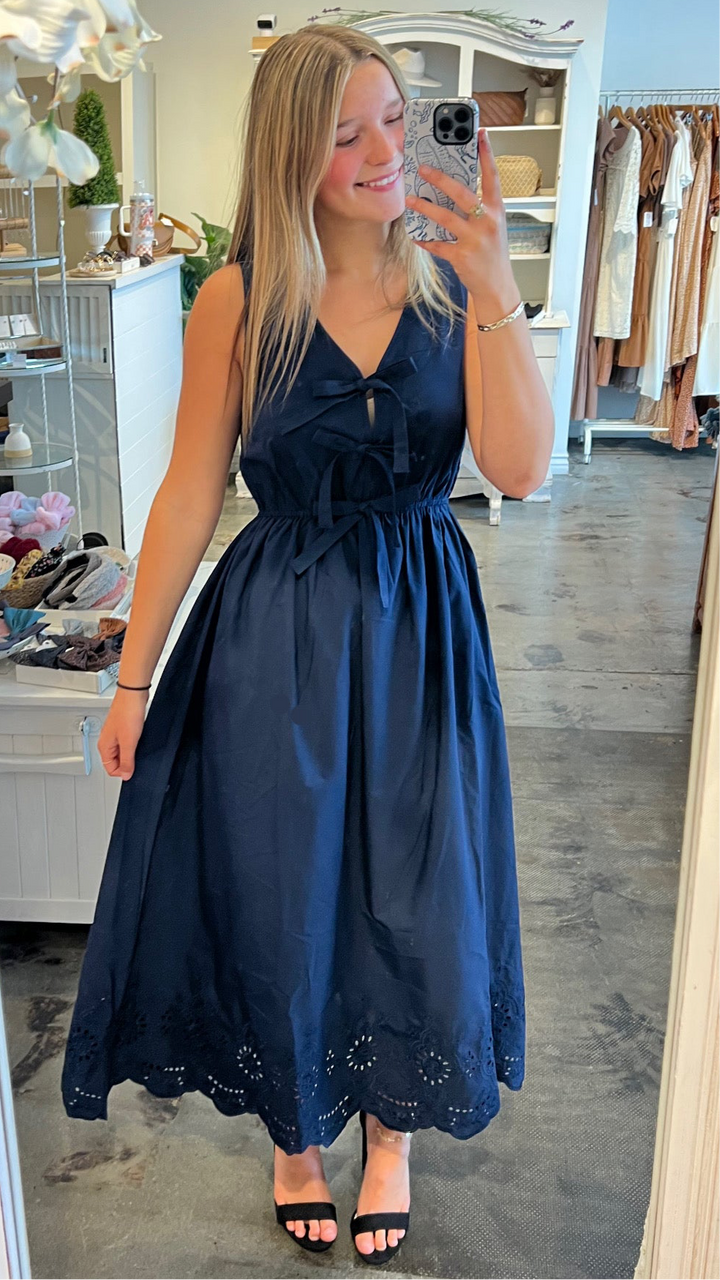 Navy Bow Midi Dress