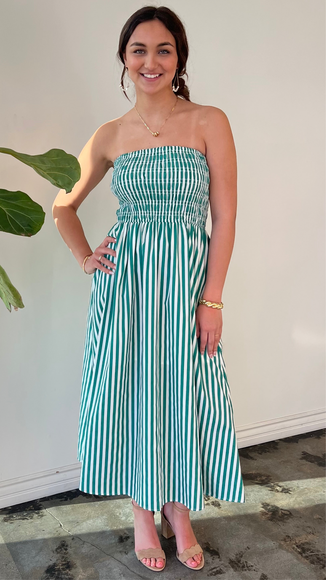 Seaside Stripes Smocked Midi Dress