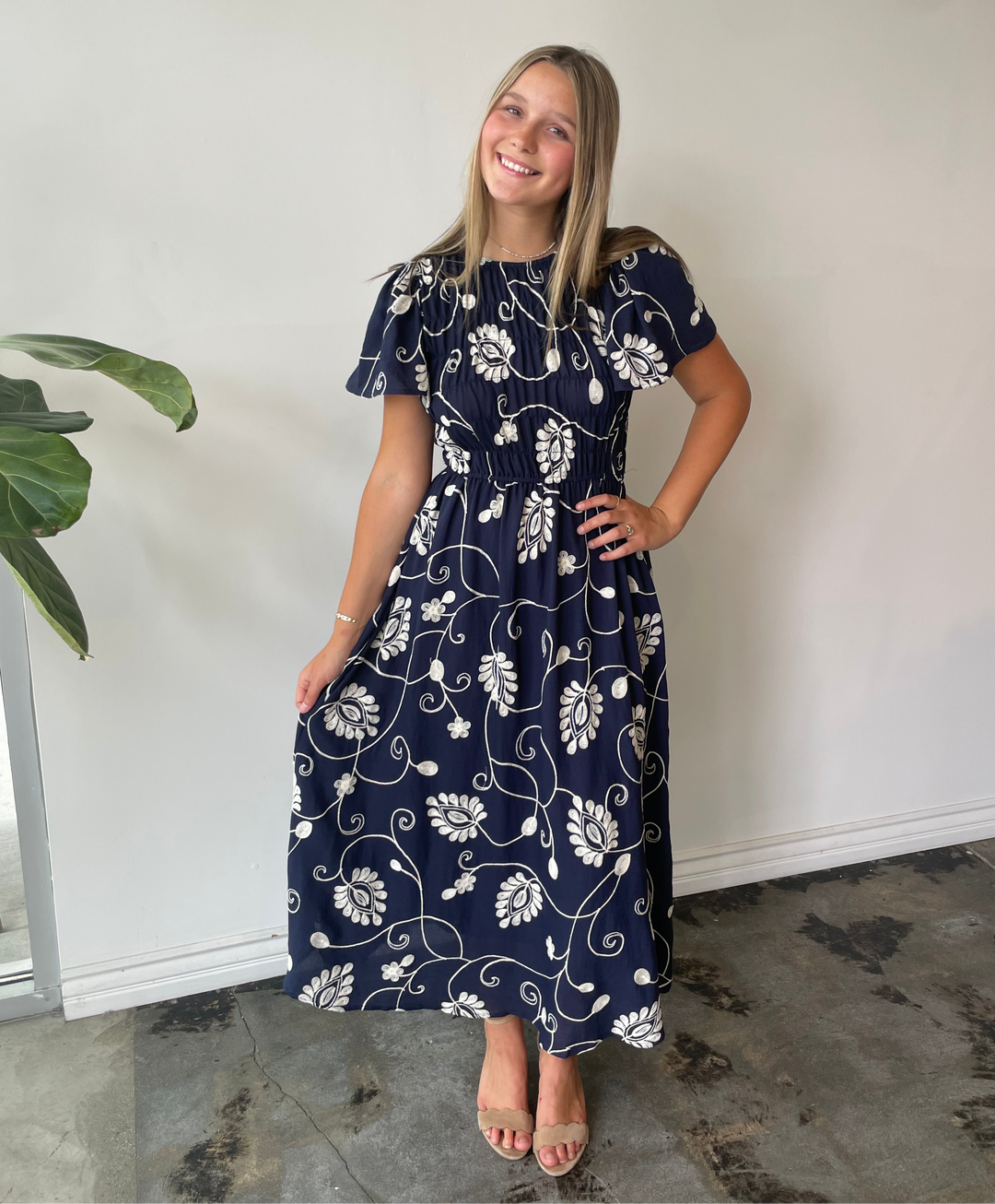 Midnight Bloom Embroidered Dress