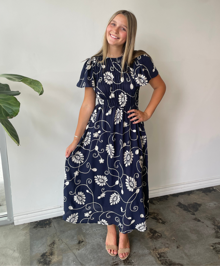 Midnight Bloom Embroidered Dress