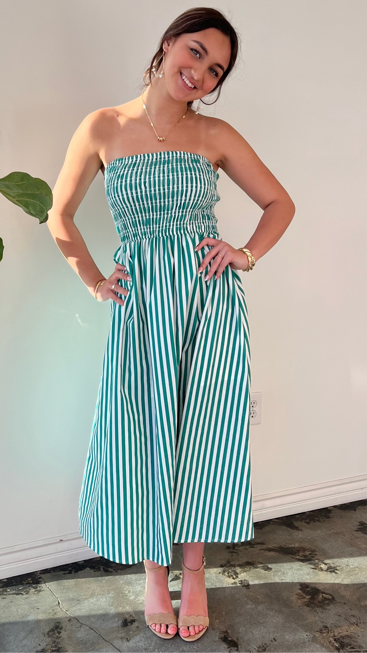 Seaside Stripes Smocked Midi Dress