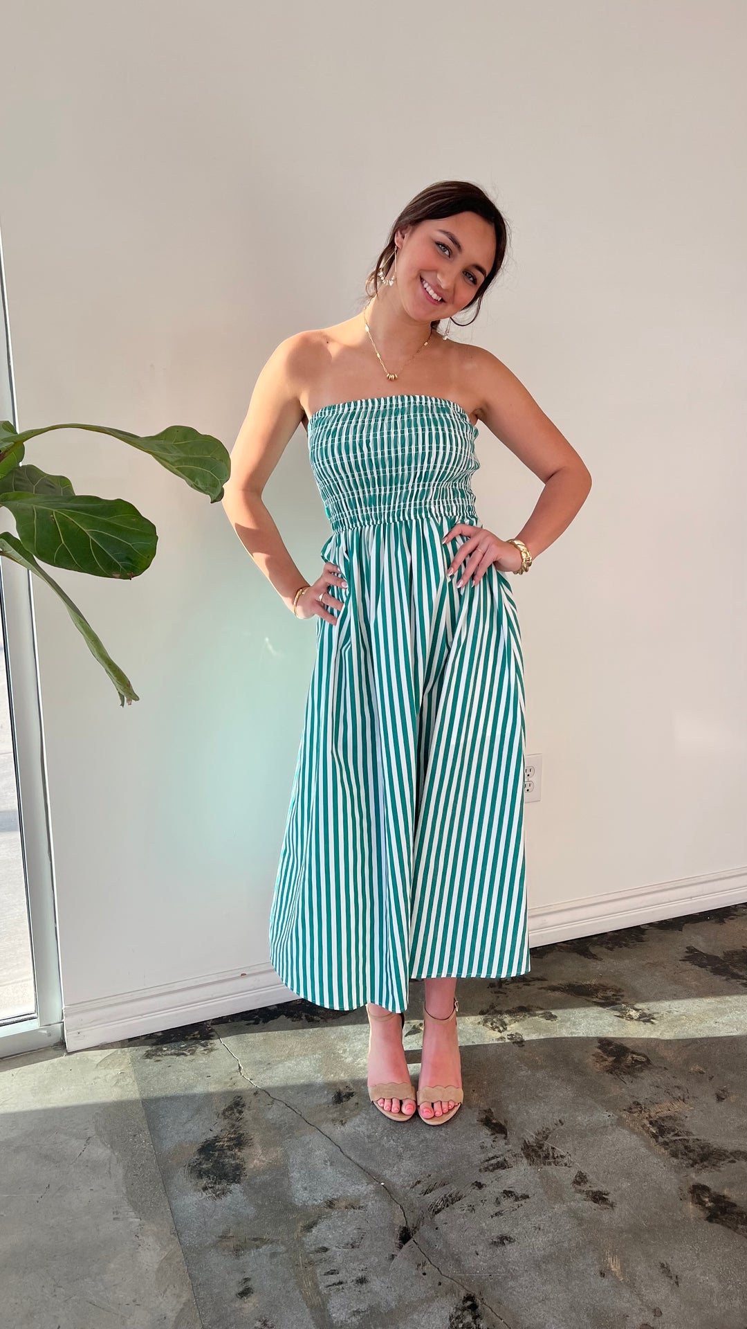 Seaside Stripes Smocked Midi Dress