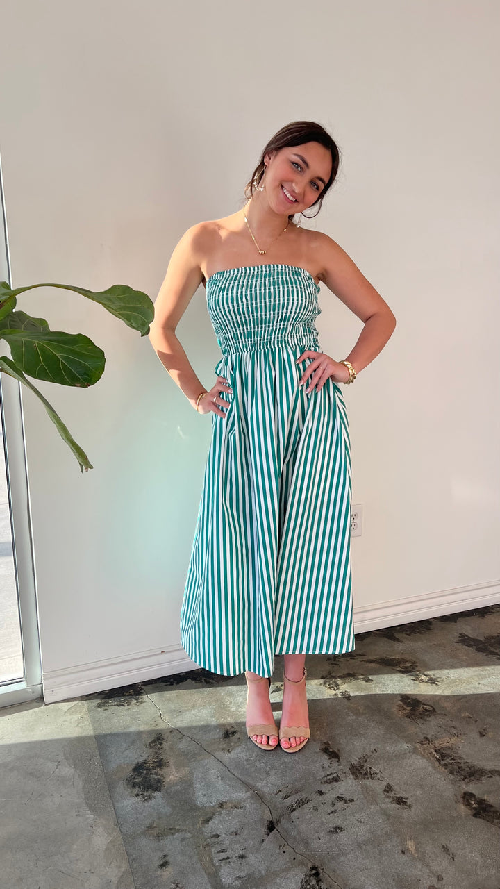 Seaside Stripes Smocked Midi Dress