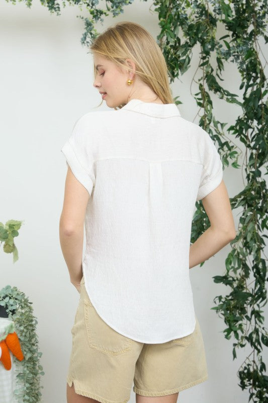 Sand Button Front Blouse
